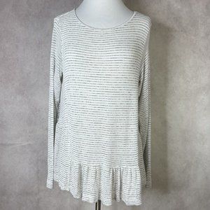 Ischiko‎ White Gray Striped Long Sleeve Lightweight T-Shirt Women's Size 1 Small